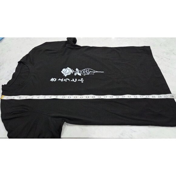 Shein Mens Black Graphic Tee with Japanese Text & Rose Design Size M - Picture 7 of 7